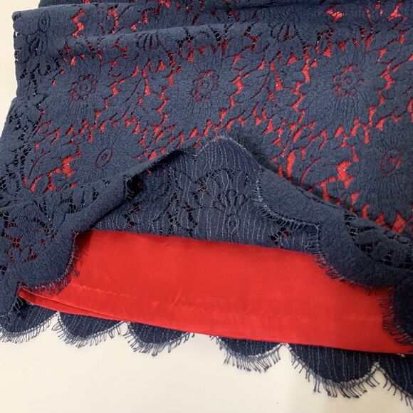 Algo Dress Dress Navy Blue Red Lace Overlay Sleeveless Wool Silk Blend Size P - Picture 16 of 16